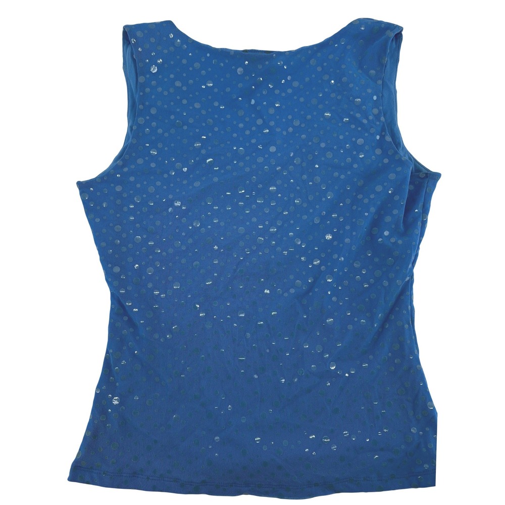 INC International Concepts Blue Mesh Polka Dot Shimmer V-Neck Tank Top Y2k Med - Picture 4 of 5